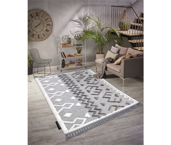 Alfombra MAROC P659 azteca Étnico Franjas Bereber marroquí 80x150 Gris