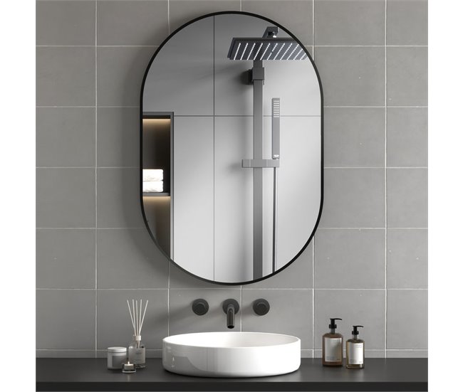 Espejo de Baño Vidrio Templado, Aleación de Aluminio HOMCOM Negro