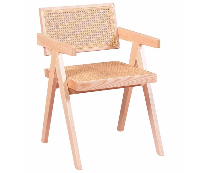 Silla clásica con reposabrazos en rattan y fresno - Compass Fresno