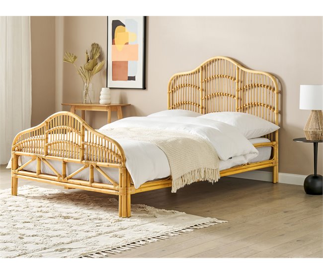Beliani Cama Ratán DOMEYROT 147x207 Marron