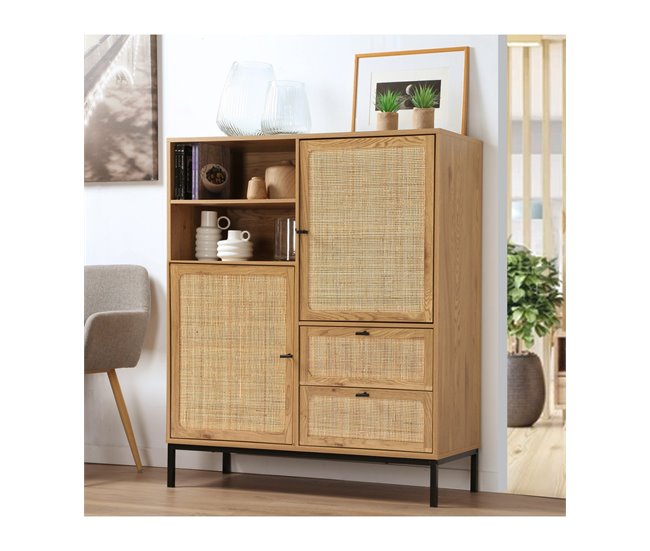 Aparador Alto con Fachadas de Ratán Madera