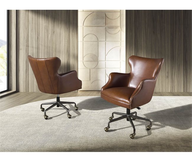 ANGEL CERDA Sillón giratorio piel marrón oscuro Aluminio