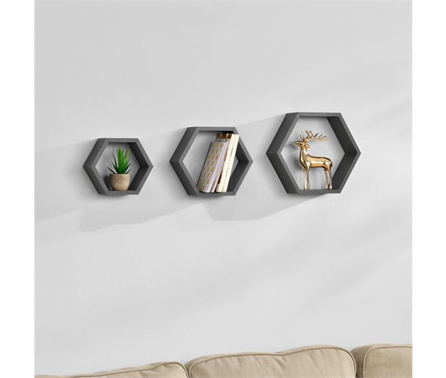 [en.casa] Estantería de pared 3 piezas 30 Gris Oscuro