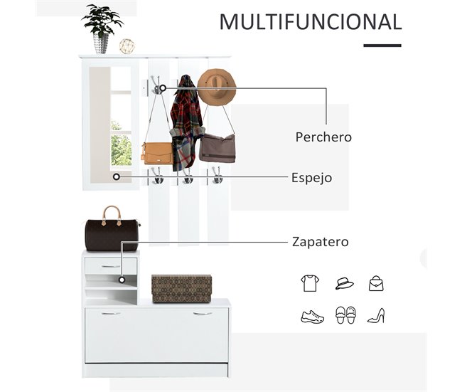 Conjunto Muebles de Entrada Tablero de partículas HOMCOM 90 Blanco