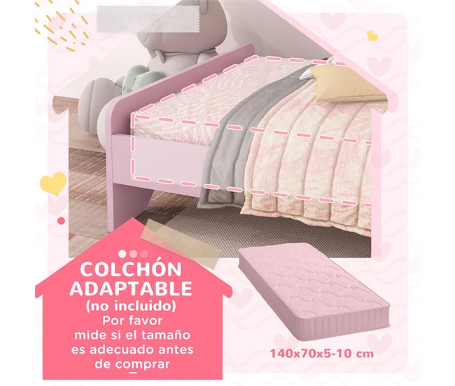 Cama Infantil MDF, Tablero Multicapa ZONEKIZ Rosa