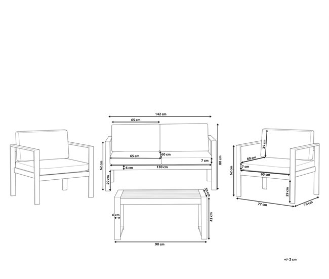 Beliani Conjunto de jardín Aluminio SALERNO Gris