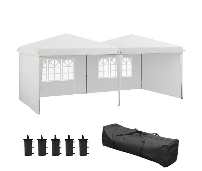 Carpa Plegable Acero, Tela Oxford Outsunny Blanco