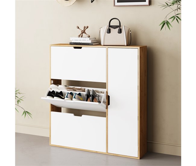 Zapatero MONTBLANC 112x105x23,5cm color roble y blanco Blanco