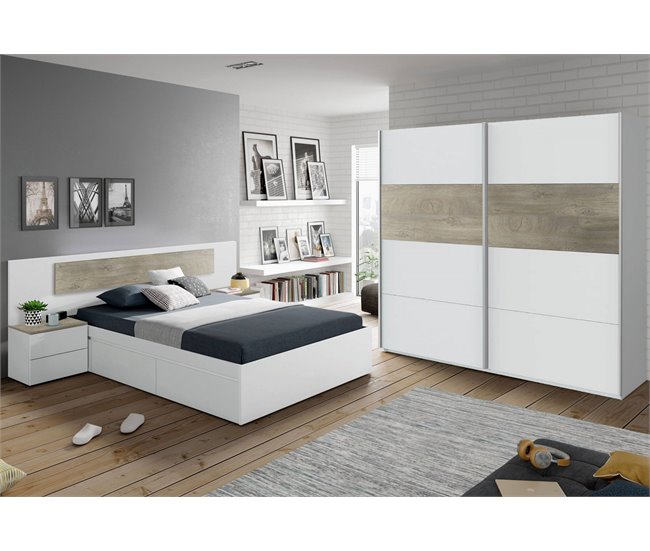 Armario 2 puertas efecto madera 180 Blanco/ Madera