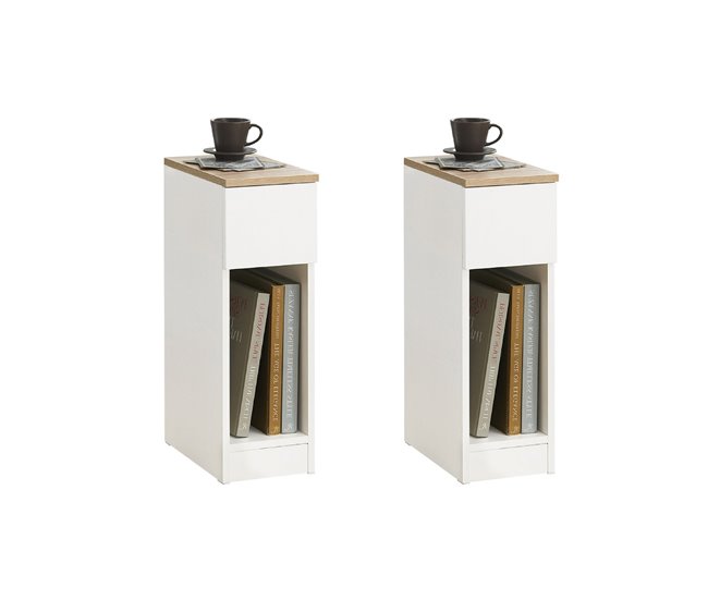 Set de 2 Mesas auxiliares con 1 cajón negro FBT111 SoBuy 20 Natural