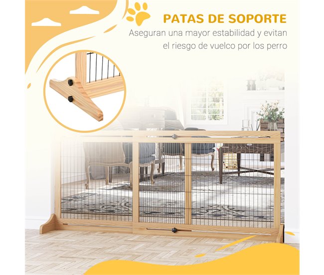 Barrera de Seguridad Madera de Pino y Acero PawHut Natural
