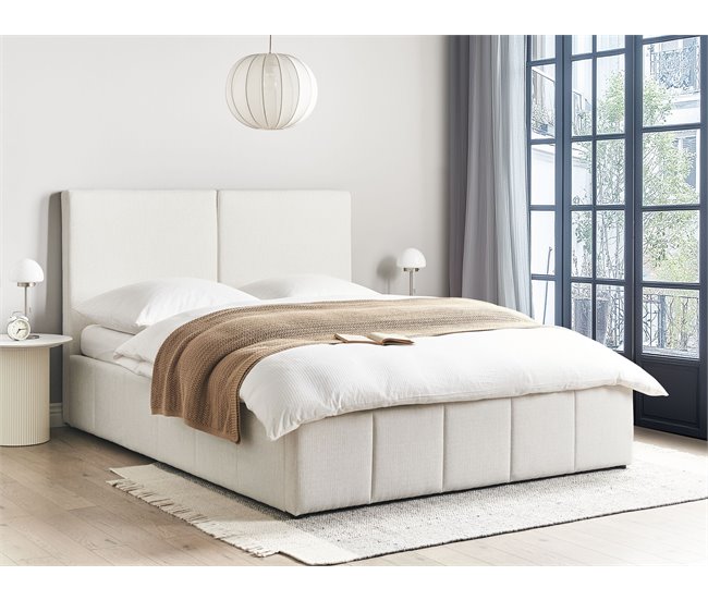 Beliani Cama con almacenaje Poliéster CASTELNAVET 170x220 Crema