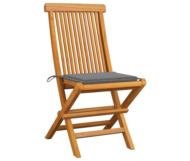 8 Sillas de jardín de madera de teca con cojines Antracita