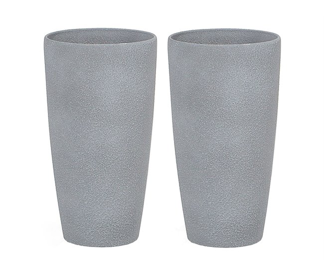 Beliani Conjunto de 2 macetas ABDERA Gris Claro