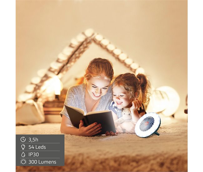 Aktive lámpara LED portátil recargable con ventilador y cargador USB Blanco