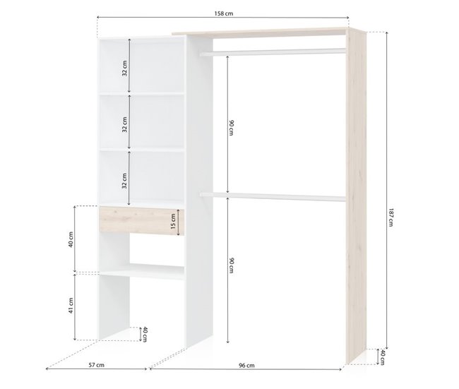 Armario vestidor Ezra 158 Blanco
