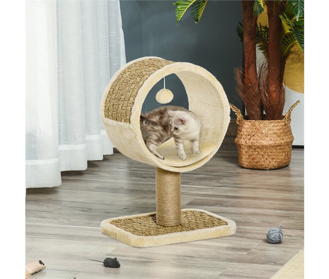 Árbol para Gatos Aglomerado de Madera, Felpa, Yute y Algas PawHut Beige