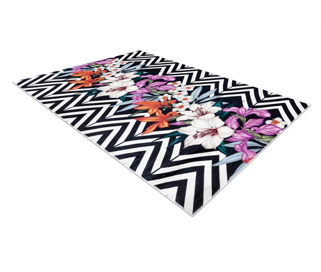 Alfombra lavable ANDRE 2300 flores zigzag 160x220 Negro