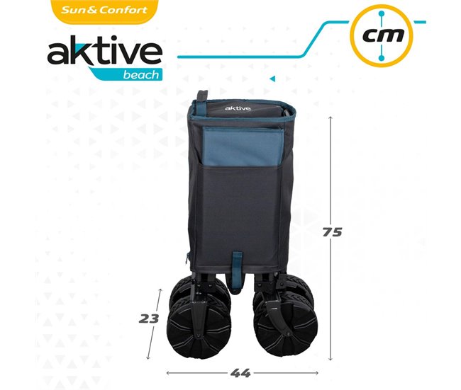 Carro plegable playa c/ruedas especial arena con carga 50 kg Aktive Negro