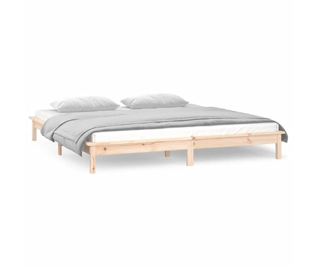 Estructura de cama de madera maciza con LED 120x200 Blanco