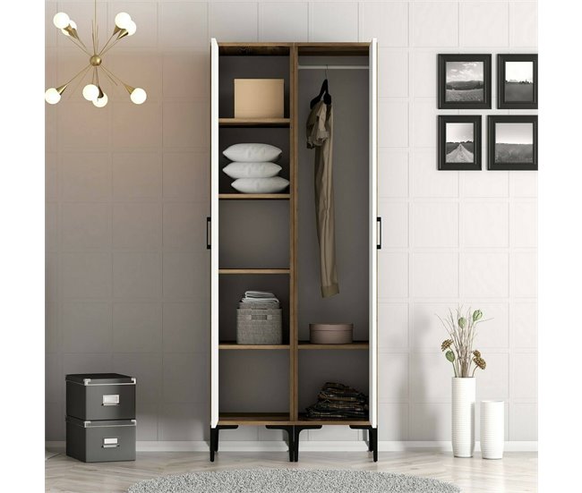 Armario 2 puertas efecto madera 80 Blanco/ Madera