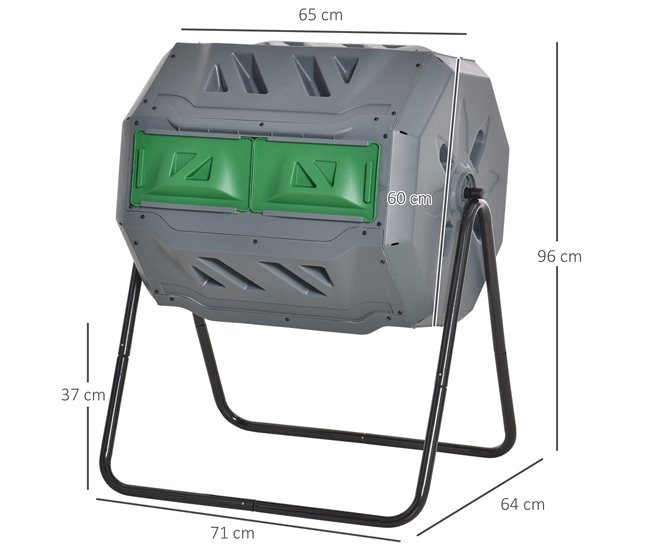 Compostador de Tambor Acero, PP Outsunny Gris