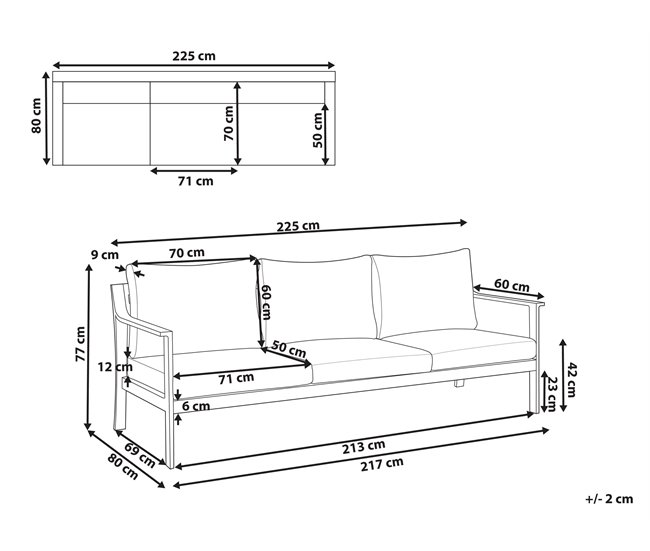 Beliani Sofá de jardín Aluminio KIATO Gris Oscuro