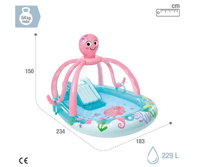 Centro de juegos hinchable agua pulpo c/difusor INTEX Azul
