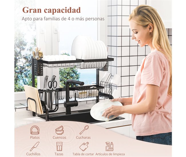 Escurridor de Platos Acero HOMCOM, hogar - cocina Negro
