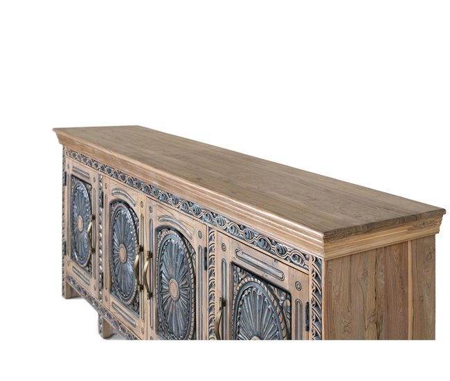 Aparador de teca tallada en dos tonos Azul