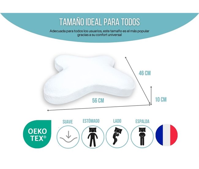 Almohada Mariposa Plana Viscoelástica Funda Algodón Blanco