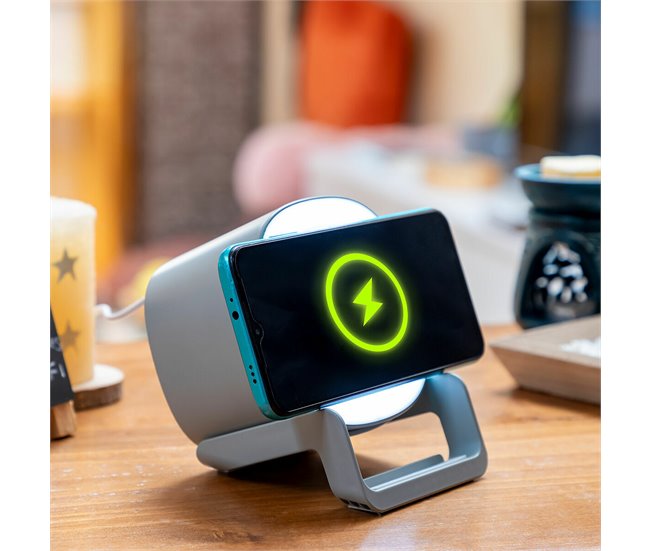Altavoz Cargador Inalámbrico con LED Gris