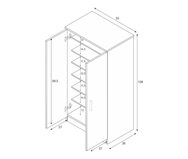 Armario multiusos 2 puertas efecto madera 55 Blanco
