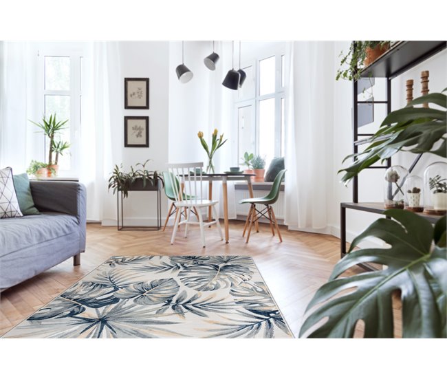 Alfombra Estructural BOTANIC 65265 Hojas de monstera tejido plano 157x220 Beige