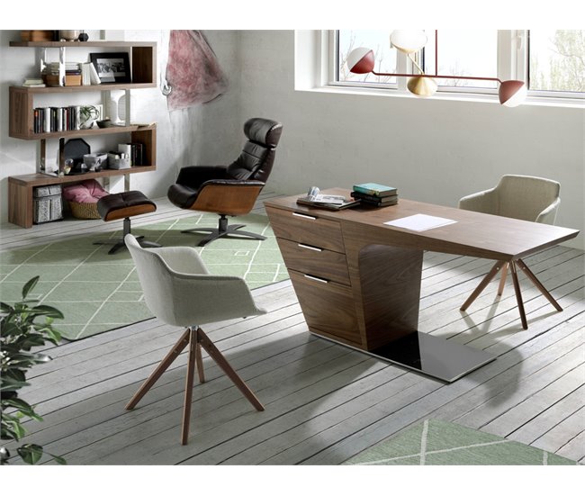 ANGEL CERDA Silla comedor giratoria tela beige Nogal