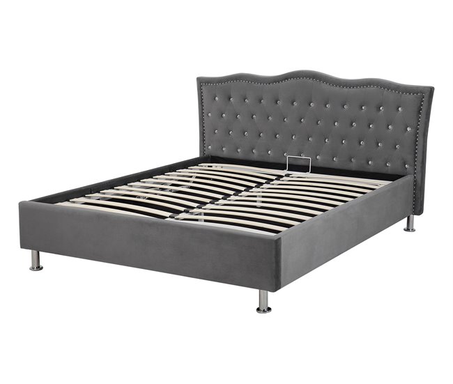 Beliani Cama con somier Terciopelo METZ 168x217 Gris Oscuro