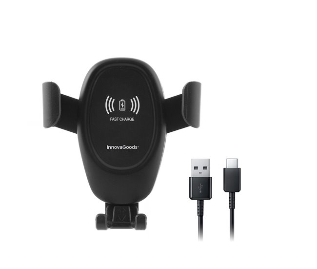 Soporte de Móvil con Cargador Inalámbrico para Coches Negro