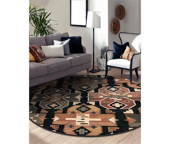 Alfombra de lana SUPERIOR circulo DIAS Étnico 135x135 Multicolor