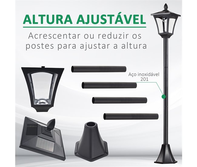Farola Solar Plástico, Acero Inoxidable Outsunny Negro