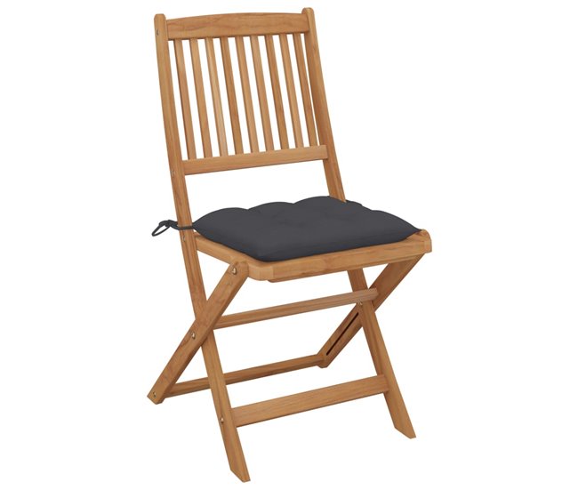 2 Sillas de jardín plegables de madera con cojines Antracita