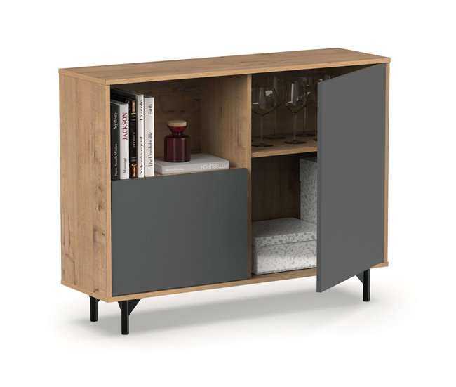 Aparador Anori con Patas para Salón Comedor Gris/ Madera