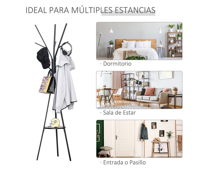 Perchero de Pie Metálico Metal, MDF HOMCOM Negro