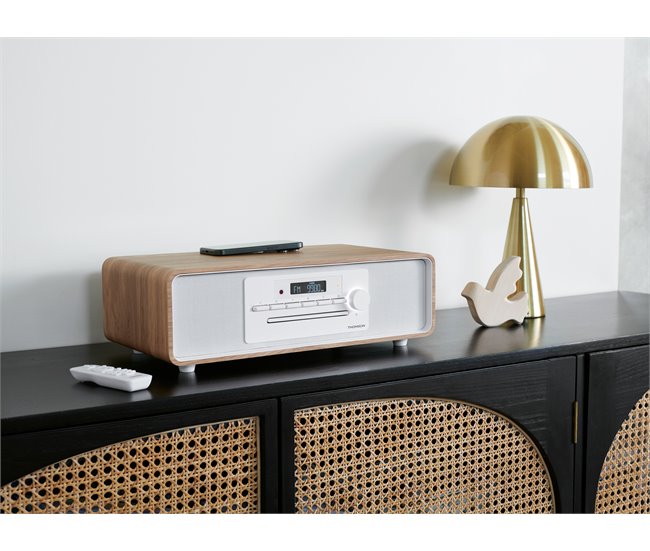Radio CD Bluetooth MP3 inducción Thomson Blanco/ Madera
