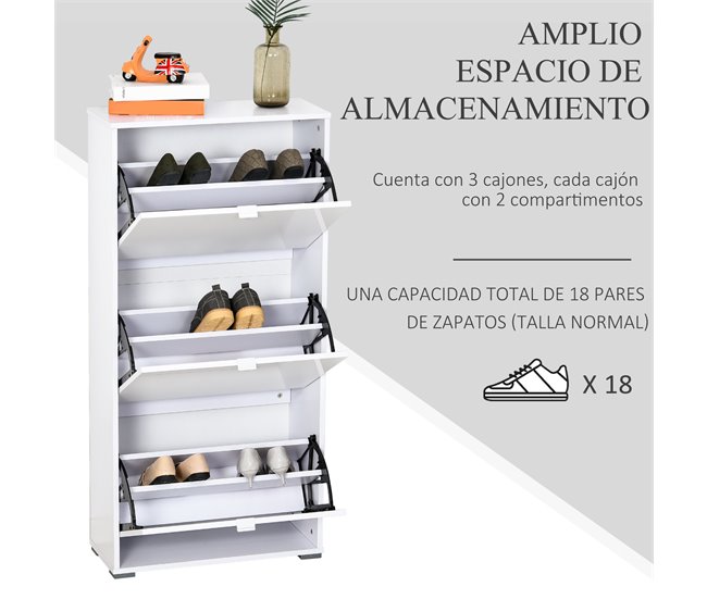 Armario de Zapatos MDF y Plásctico HOMCOM 60 Blanco