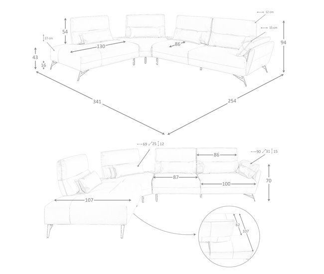 ANGEL CERDA Sofá chaise longue izquierda piel Arena