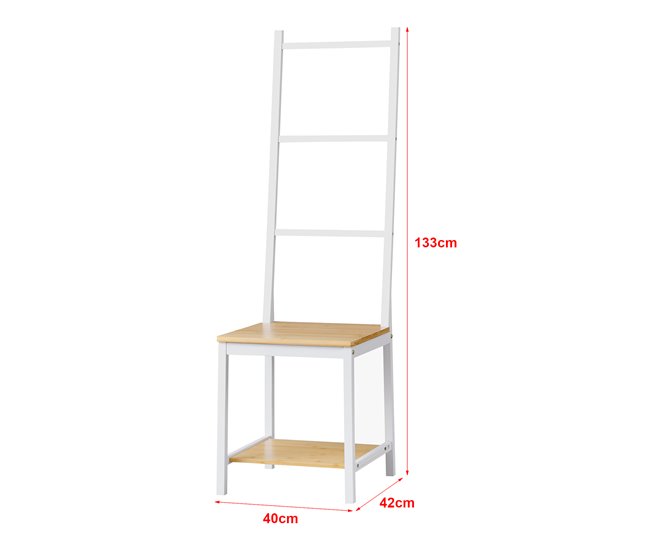 Galán de noche Juuka bambú con 2 estantes y 3 barras Blanco