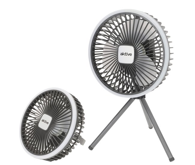 Aktive Ventilador portátil silencioso 3 en 1 c/luz y carga USB Negro