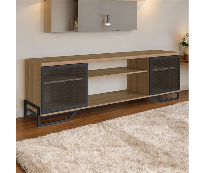 Mesa Television Estilo Industrial Con Estantes Negro/ Madera