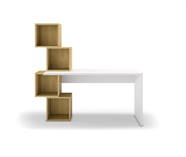 Mesa de escritorio con estanteria lateral BALANCE 4H Blanco