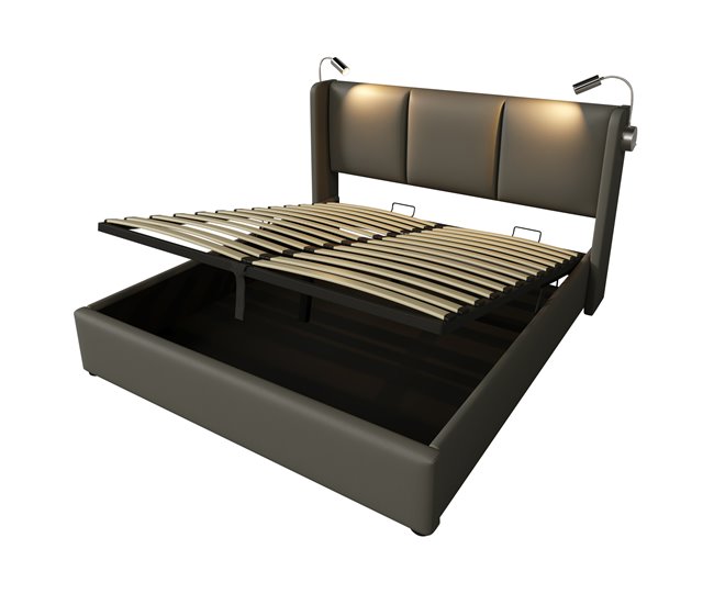 Cama de matrimonio de pu con almacenaje 165x206 Gris
